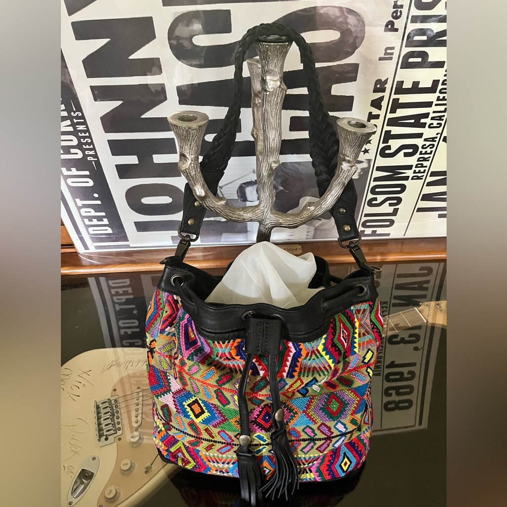 Maria’s Artisan Shop Handwoven Leather & Textile Shoulder Bag – Boho Huipil Tote